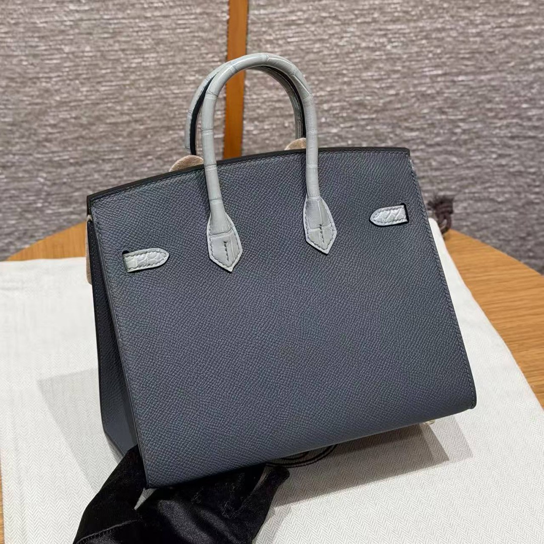 Hermes Birkin Faubourg 20 Bag Handmade In Madame and Alligator Leather Gold Hardware 0L Girs Meyer 0V Gris Ciment H0 Gris Misty - Image 2