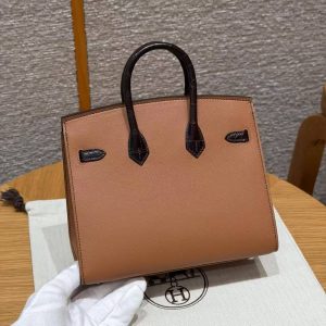 Hermes Birkin Faubourg 20 Bag Handmade In Madame and Alligator Leather Silver Hardware 37 gold 46 ebene 4G Brulee - Image 16