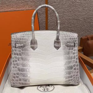 Alternative view of Hermes Birkin 30 Bag Himalaya Handmade In Niloticus Leather From Nile Silver Hardware