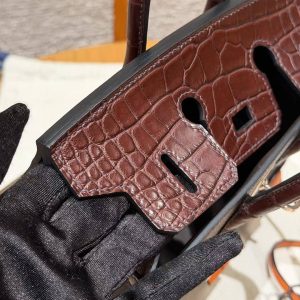 Hermes Birkin Faubourg 20 Bag Handmade In Madame and Alligator Leather Silver Hardware 0G Rouge Sellier 46 Ebene 55 Rouge H - Image 18