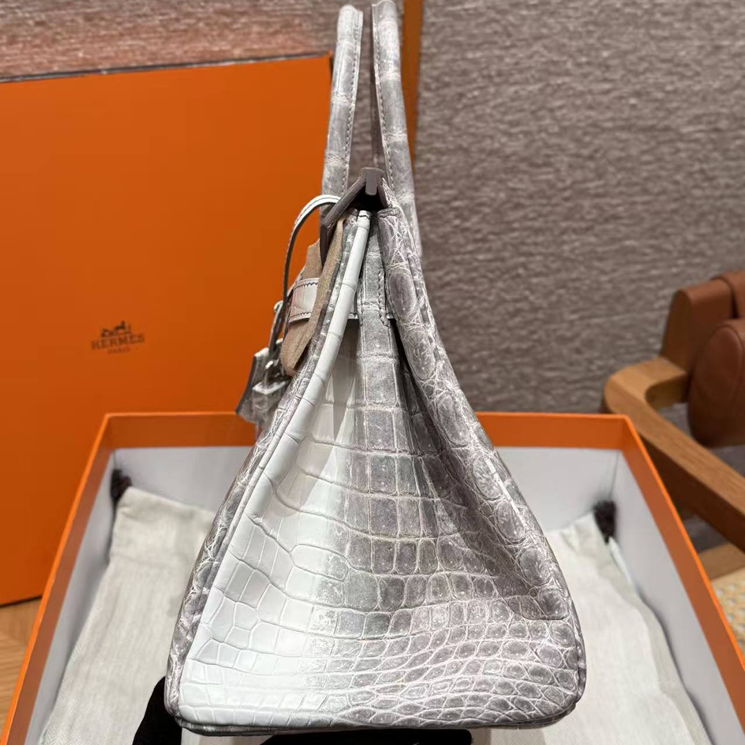 Hermes Birkin 30 Bag Himalaya Handmade In Niloticus Leather From Nile Silver Hardware - Image 27