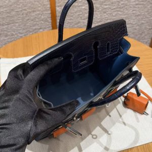 Hermes Birkin Faubourg 20 Bag Handmade In Madame and Alligator Leather Silver Hardware 78 Bleu Marine S4 Deep Blue 76 Blue Indigo - Image 15