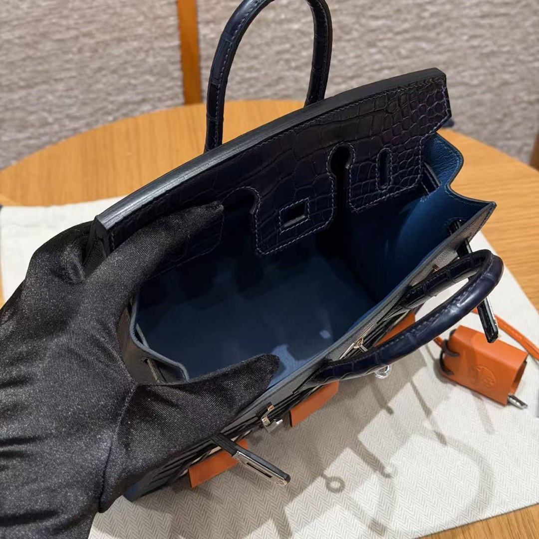 Hermes Birkin Faubourg 20 Bag Handmade In Madame and Alligator Leather Silver Hardware 78 Bleu Marine S4 Deep Blue 76 Blue Indigo - Image 15