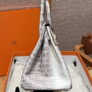 Hermes Birkin 30 Bag Himalaya Handmade In Niloticus Leather From Nile Silver Hardware - Image 26