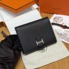 Hermes Bearn Compact Wallet Handmade In Epsom Calfskin Leather And Alligator Silver Hardware 89 NoirZipped change purse 4 credit card slots 4 pockets Bill pocket