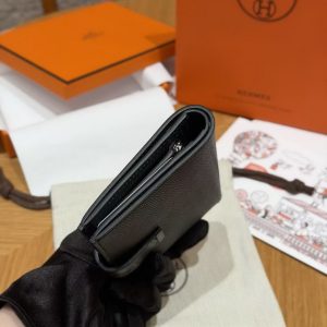 Hermes Bearn Compact Wallet Handmade In Epsom Calfskin Leather And Alligator Silver Hardware 89 Noir - Image 18