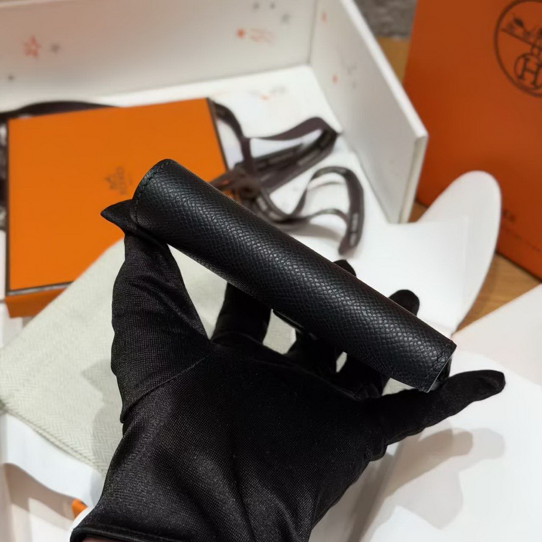 Hermes Bearn Compact Wallet Handmade In Epsom Calfskin Leather And Alligator Silver Hardware 89 Noir - Image 6