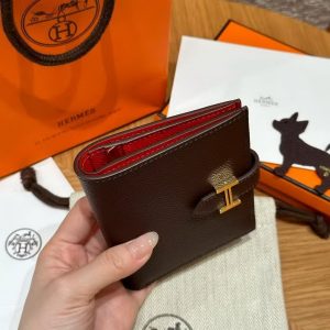 Hermès Bearn Compact Wallet Handmade In Epsom Calfskin Leather Gold Hardware 0G Rouge Seller - Image 15
