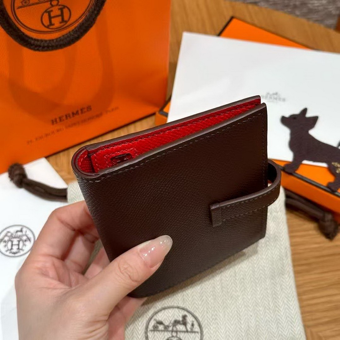 Hermès Bearn Compact Wallet Handmade In Epsom Calfskin Leather Gold Hardware 0G Rouge Seller - Image 14