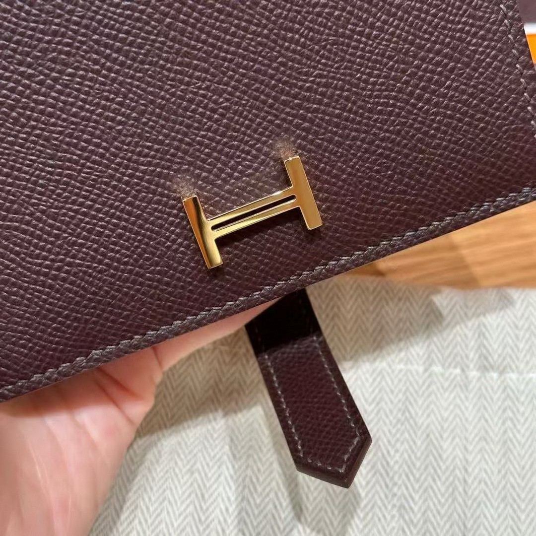 Hermès Bearn Compact Wallet Handmade In Epsom Calfskin Leather Gold Hardware 0G Rouge Seller - Image 11