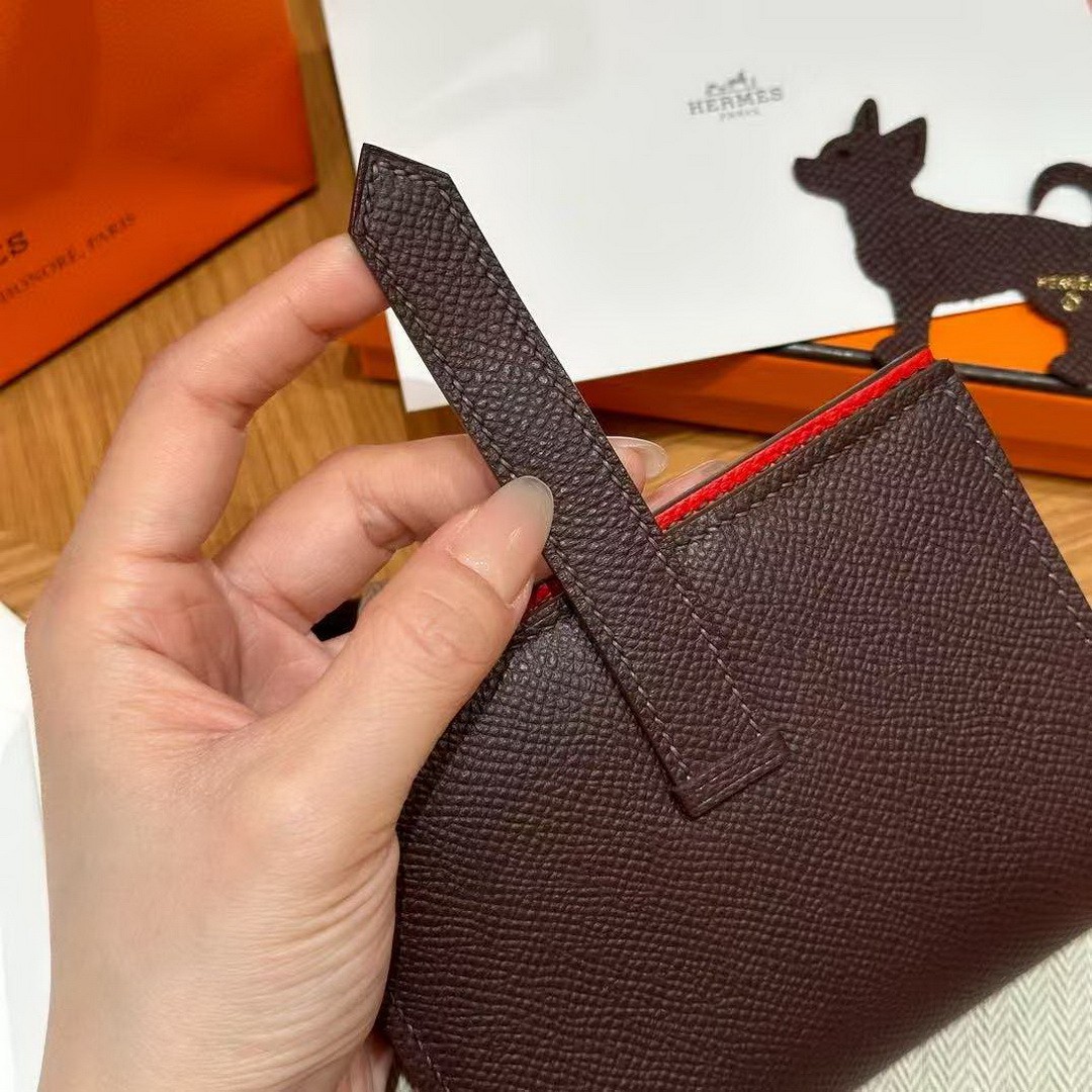 Hermès Bearn Compact Wallet Handmade In Epsom Calfskin Leather Gold Hardware 0G Rouge Seller - Image 10