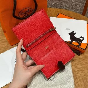 Hermès Bearn Compact Wallet Handmade In Epsom Calfskin Leather Gold Hardware 0G Rouge Seller - Image 9