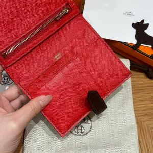 Hermès Bearn Compact Wallet Handmade In Epsom Calfskin Leather Gold Hardware 0G Rouge Seller - Image 7
