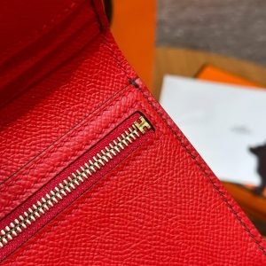 Hermès Bearn Compact Wallet Handmade In Epsom Calfskin Leather Gold Hardware 0G Rouge Seller - Image 5