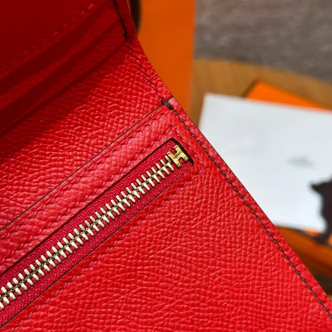 Hermès Bearn Compact Wallet Handmade In Epsom Calfskin Leather Gold Hardware 0G Rouge Seller - Image 5