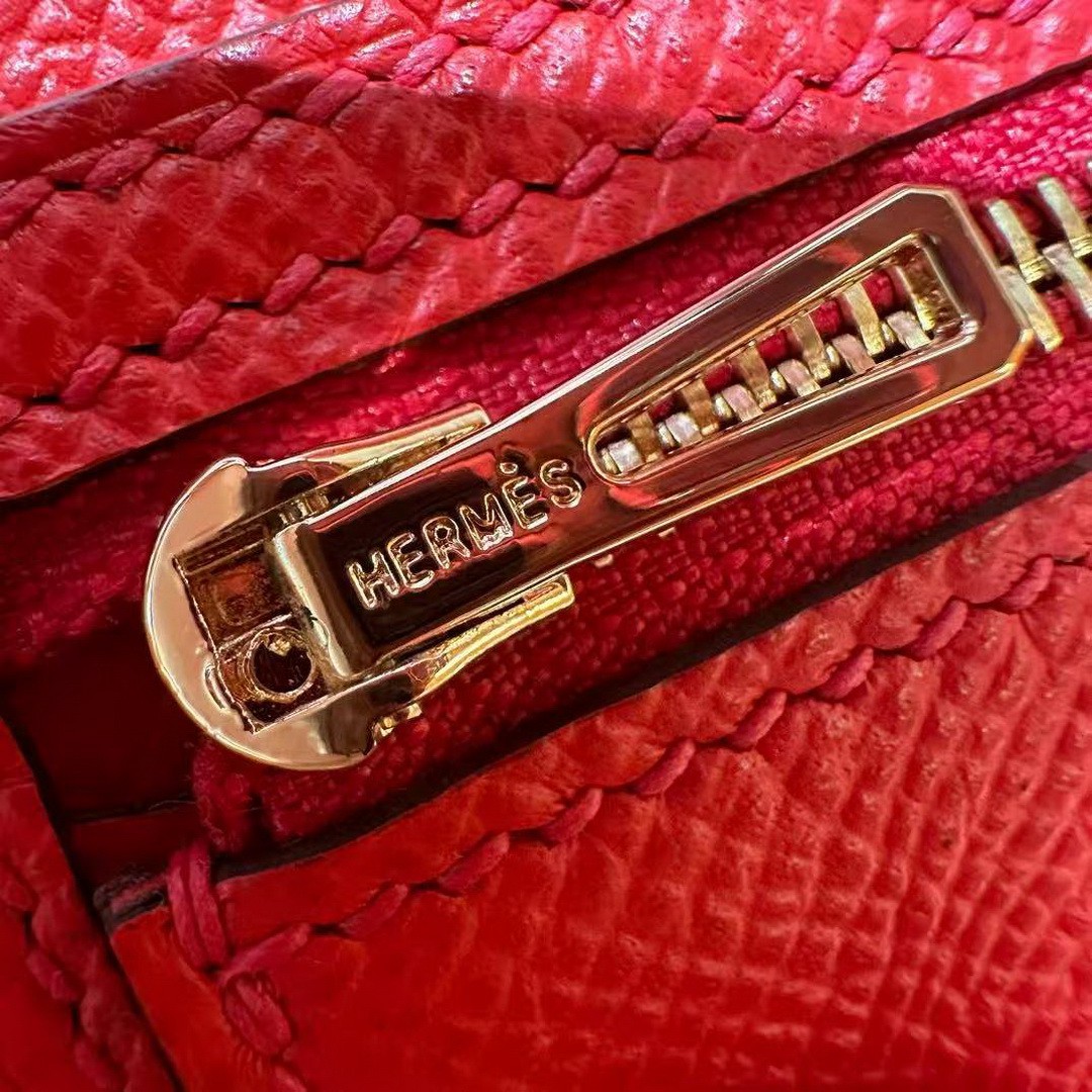 Hermès Bearn Compact Wallet Handmade In Epsom Calfskin Leather Gold Hardware 0G Rouge Seller - Image 3