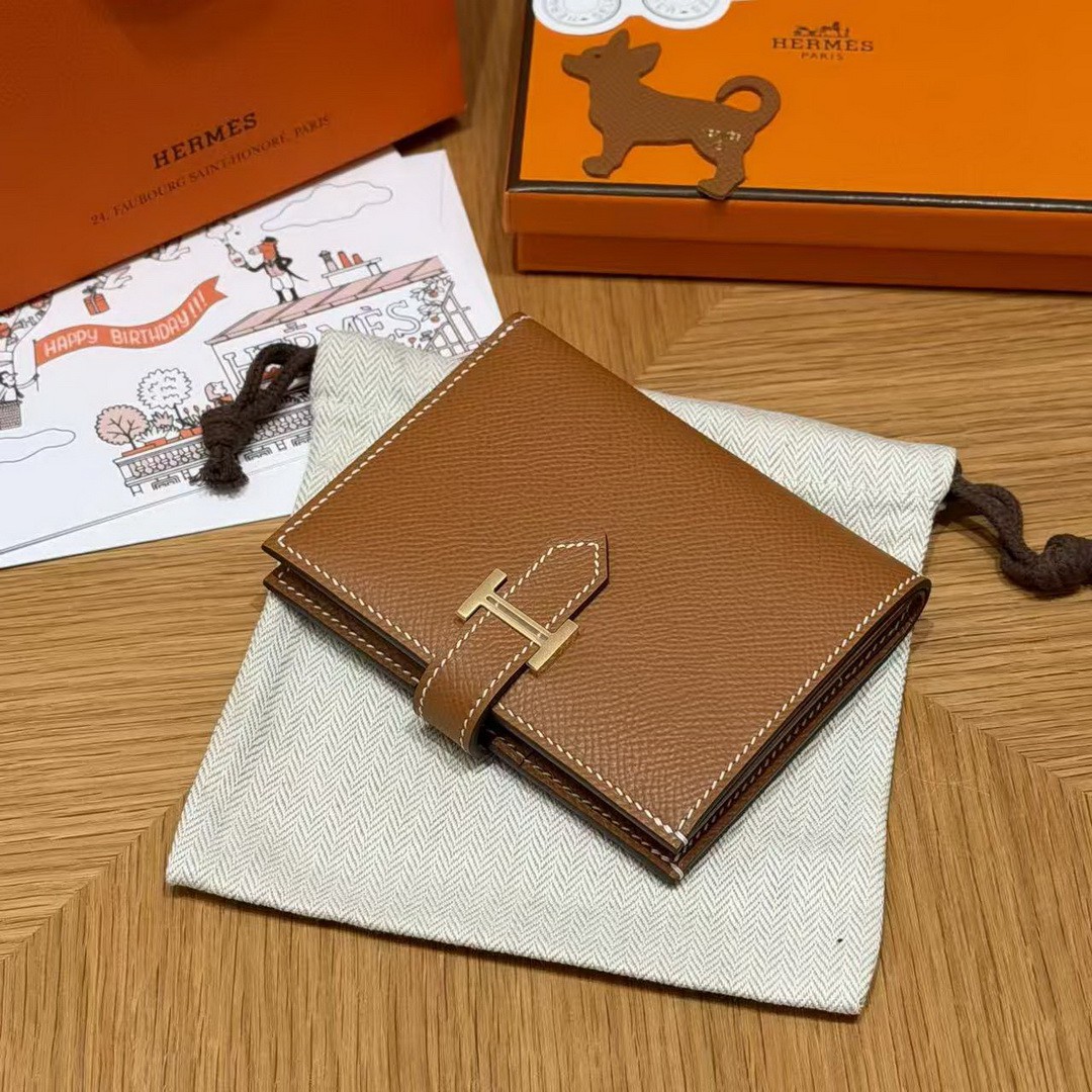 Hermes Bearn Compact Wallet Handmade In Epsom Calfskin Leather Gold Hardware 37 Gold H039790CC37 - Image 9