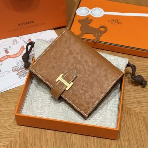 Hermes Bearn Compact Wallet Handmade In Epsom Calfskin Leather Gold Hardware 37 Gold H039790CC37