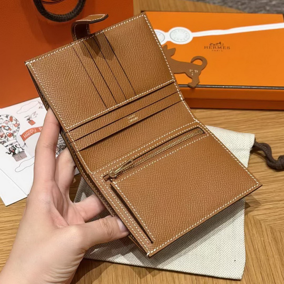 Hermes Bearn Compact Wallet Handmade In Epsom Calfskin Leather Gold Hardware 37 Gold H039790CC37 - Image 6