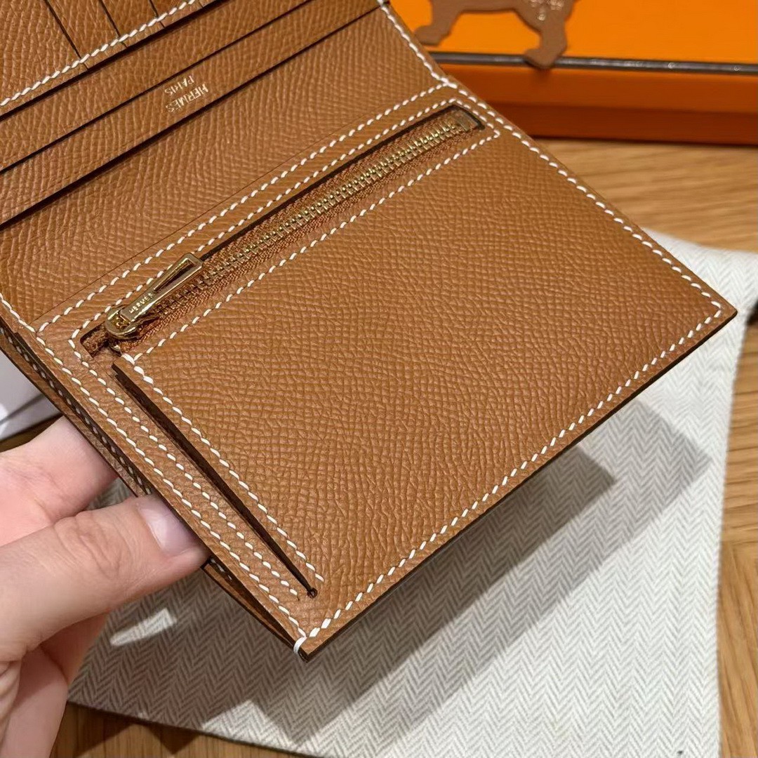 Hermes Bearn Compact Wallet Handmade In Epsom Calfskin Leather Gold Hardware 37 Gold H039790CC37 - Image 5