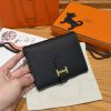 Hermes Bearn Compact Wallet Handmade In Epsom Calfskin Leather Gold Hardware 89 Noir