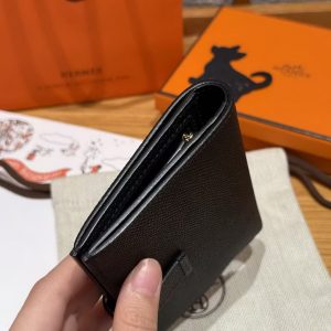 Hermes Bearn Compact Wallet Handmade In Epsom Calfskin Leather Gold Hardware 89 Noir - Image 16