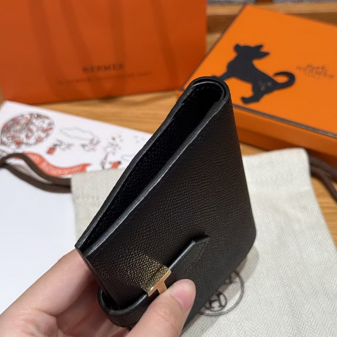 Hermes Bearn Compact Wallet Handmade In Epsom Calfskin Leather Gold Hardware 89 Noir - Image 15