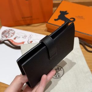 Hermes Bearn Compact Wallet Handmade In Epsom Calfskin Leather Gold Hardware 89 Noir - Image 14