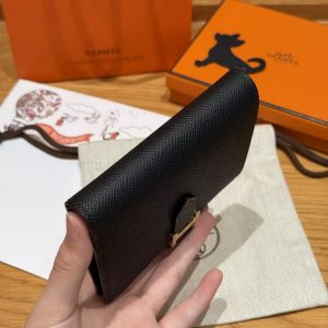 Hermes Bearn Compact Wallet Handmade In Epsom Calfskin Leather Gold Hardware 89 Noir - Image 13