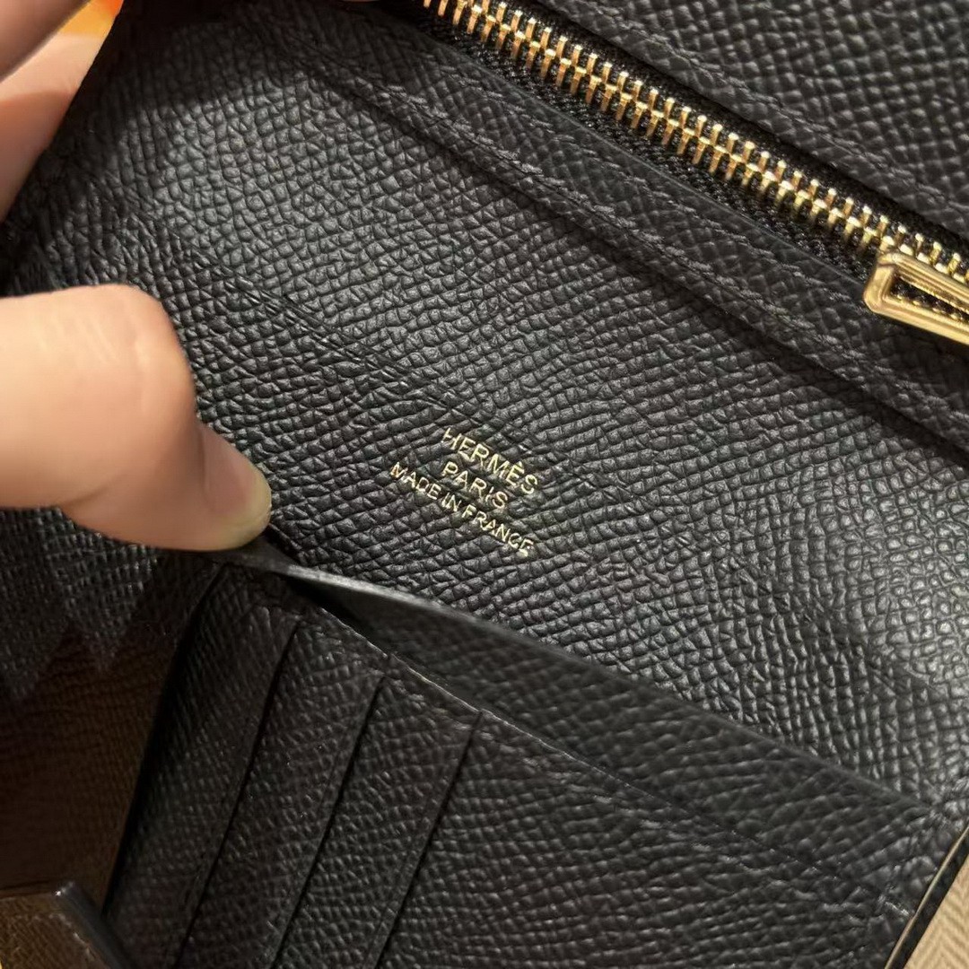 Hermes Bearn Compact Wallet Handmade In Epsom Calfskin Leather Gold Hardware 89 Noir - Image 11