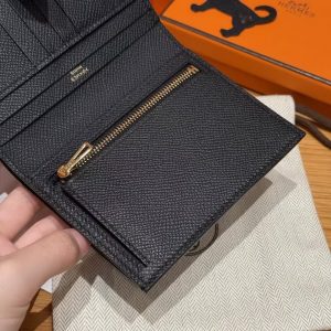 Hermes Bearn Compact Wallet Handmade In Epsom Calfskin Leather Gold Hardware 89 Noir - Image 6