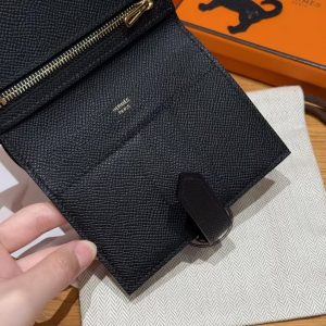 Hermes Bearn Compact Wallet Handmade In Epsom Calfskin Leather Gold Hardware 89 Noir - Image 5