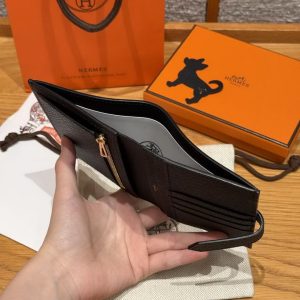 Hermes Bearn Compact Wallet Handmade In Epsom Calfskin Leather Gold Hardware 89 Noir - Image 3