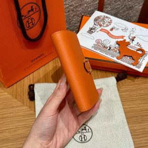 Alternative view of Hermes Bearn Compact Wallet Handmade In Epsom Calfskin Leather Gold Hardware 93 Orange