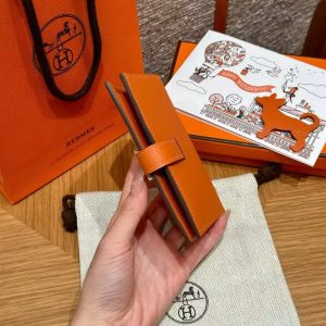 Hermes Bearn Compact Wallet Handmade In Epsom Calfskin Leather Gold Hardware 93 Orange - Image 13