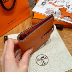 Hermes Bearn Compact Wallet Handmade In Epsom Calfskin Leather Gold Hardware 93 Orange - Image 12