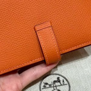 Hermes Bearn Compact Wallet Handmade In Epsom Calfskin Leather Gold Hardware 93 Orange - Image 9