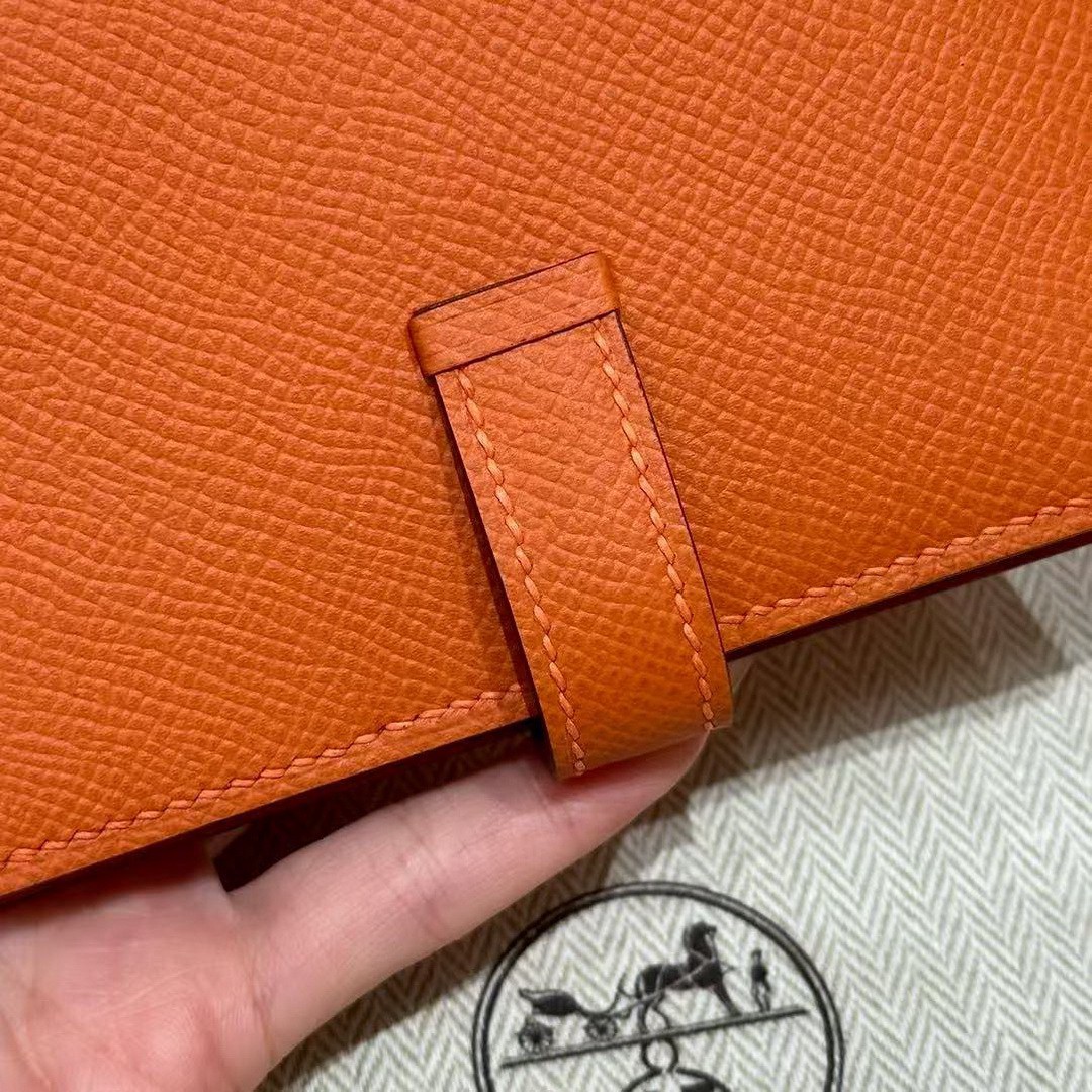 Hermes Bearn Compact Wallet Handmade In Epsom Calfskin Leather Gold Hardware 93 Orange - Image 9
