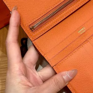 Hermes Bearn Compact Wallet Handmade In Epsom Calfskin Leather Gold Hardware 93 Orange - Image 6