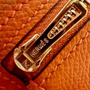 Hermes Bearn Compact Wallet Handmade In Epsom Calfskin Leather Gold Hardware 93 Orange - Image 4