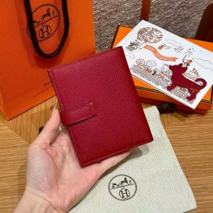 Alternative view of Hermes Bearn Compact Wallet Handmade In Epsom Calfskin Leather Gold Hardware K1 Rouge Grenat