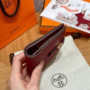 Hermes Bearn Compact Wallet Handmade In Epsom Calfskin Leather Gold Hardware K1 Rouge Grenat - Image 12