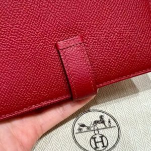 Hermes Bearn Compact Wallet Handmade In Epsom Calfskin Leather Gold Hardware K1 Rouge Grenat - Image 11