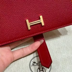 Hermes Bearn Compact Wallet Handmade In Epsom Calfskin Leather Gold Hardware K1 Rouge Grenat - Image 8