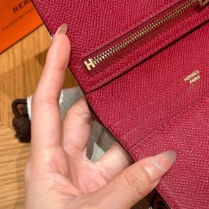Hermes Bearn Compact Wallet Handmade In Epsom Calfskin Leather Gold Hardware K1 Rouge Grenat - Image 6