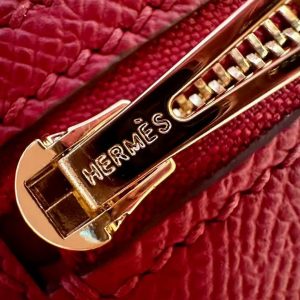Hermes Bearn Compact Wallet Handmade In Epsom Calfskin Leather Gold Hardware K1 Rouge Grenat - Image 4