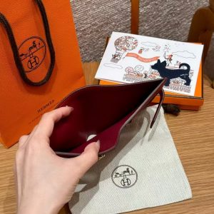 Hermes Bearn Compact Wallet Handmade In Epsom Calfskin Leather Gold Hardware K1 Rouge Grenat - Image 3