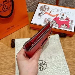 Hermes Bearn Compact Wallet Handmade In Epsom Calfskin Leather Gold Hardware U5 Rose Lipstick - Image 10
