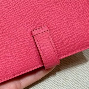 Hermes Bearn Compact Wallet Handmade In Epsom Calfskin Leather Gold Hardware U5 Rose Lipstick - Image 9