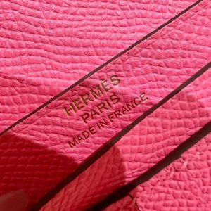 Hermes Bearn Compact Wallet Handmade In Epsom Calfskin Leather Gold Hardware U5 Rose Lipstick - Image 4